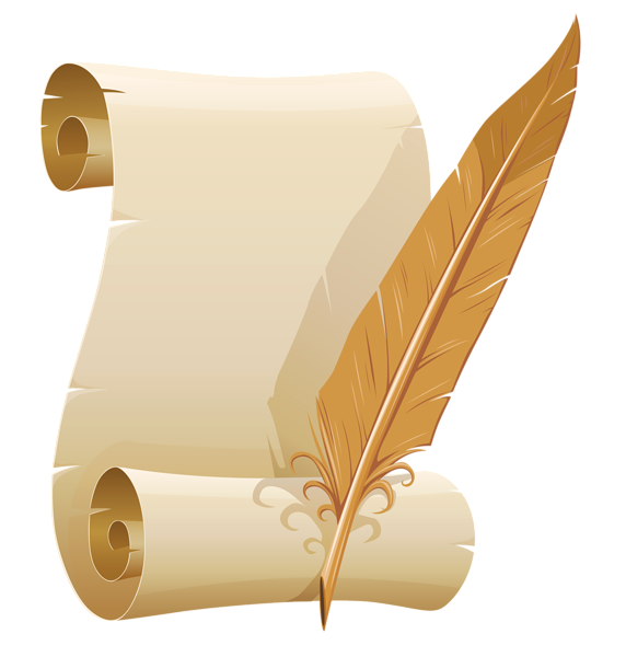 Scrolled_Paper_and_Quill_Pen_PNG_Clipart_Image